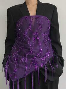 1件肚皮舞腰链街舞臀巾爵士舞配饰三角巾亮片流苏腰带臀帘方舞腰巾 - 彩色 - 查看 3