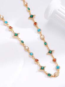 1pc Vintage Colorful Crystal Necklace, Fashionable Classical Elegant Luxurious Jewelry, Minimalist Versatile For Daily, Party And Event Wear - Multicolor - View 5