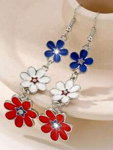 1 Pair Fashionable 4th Of July Red White Blue Floral Earrings, Creative European And American Style - Multicolor - View 5
