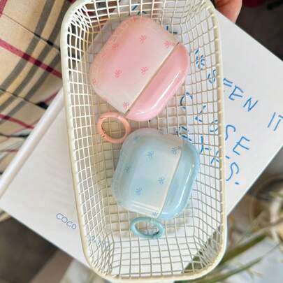 Korean Style Minimalist Pink & Blue Tie Dye Bow Decor Earphone Case Suitable For AirPods Pro 2, Cute Apple 4 Minimalist Case For AirPods 3, 1/2 Generation, Protective Cover For Women