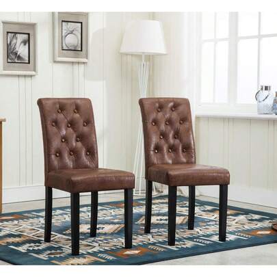 Set Of 2 Lined Fabric Dining Chairs With Solid Wooden Legs