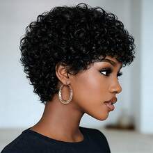 Short Pixie Cut Wig Human Hair Wig Afro Kinky Curly Bob Style With Bangs For Women - Multicolor - View 9