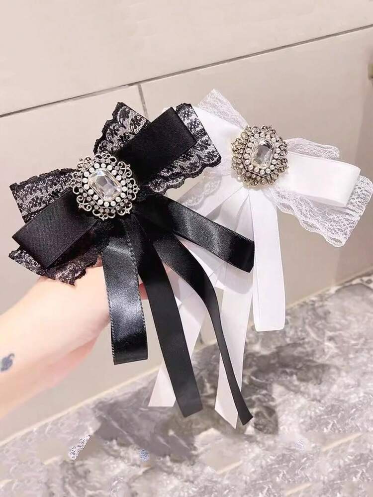 1pc Lace Bow Tie Flower Brooch Accessory, Korean Chic Lace Ribbon Bow Brooch Decor, Suitable For Daily Wear, Birthday, Back To School Gift For Friends - Multicolor - View 1