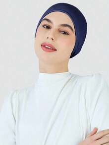 1pc Women Hijab Elastic Anti-Slip Sweat-Absorbing Wide-Brimmed Turban Cap, Sports, Under Cap,Hair Styling And Daily Wear Abaya Accessories Women - 黑色 - 查看 5