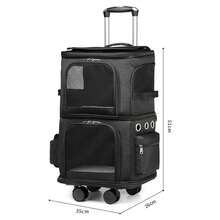 Rolling Pet Carrier With Wheels Double Compartment - Cat Travel Carrier For Small Dogs, Removable Divider For Medium Pet, Mesh Panels, Luggage Design - Black - View 3