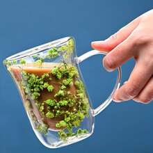 Customized Text LOGO Double-Layer Glass Starry Sky Dried Flower Cup, Creative Minimalist Heatproof Handled Coffee Cup With Dried Flowers, Couples Gift - Multicolor - View 17