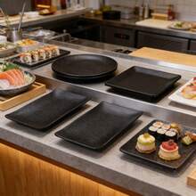 1pc New Black Carbon Fiber Rectangular Plate, 4 Size Options, Melamine Tableware, Material, Clear Carbon Fiber Texture, Minimalist Design, Versatile, Wear-Resistant, Scratch-Resistant, Impact-Resistant, Easy To Clean, Suitable For Sushi, Sashimi, Grilled Meat, Dessert, Home And Restaurant Use - Black - View 6