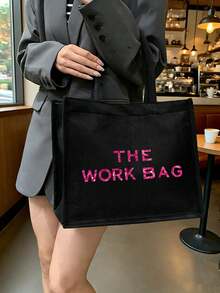 时尚大容量女士手提包，印有“The Work Bag”字样，多功能单肩包，可折叠耐用购物袋，便携手提包，女士化妆包，旅行洗漱包，春夏旅行必备，适用于办公、通勤、度假、购物等场合，是生日礼物、返校礼物、母亲节礼物、复活节礼物的理想之选。 - 彩色 - 查看 2