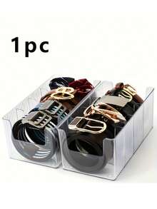 4-Grid Large Capacity Transparent Plastic Storage Box With Dividers, Includes 3 Removable Dividers. Desktop Makeup Organizer Box - High Capacity Multi-Function Storage Box For Belts, Cosmetics, Vanity Accessories - Multicolor - View 3