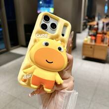 3D Cartoon Silly Bear Design Soft Silicone Phone Case For IPhone 17 Pro Max, 16 Pro, 15 Pro Max, 14 Pro, 13, 12, 11, Cute Anti-Fall Protective Cover - Yellow - View 6