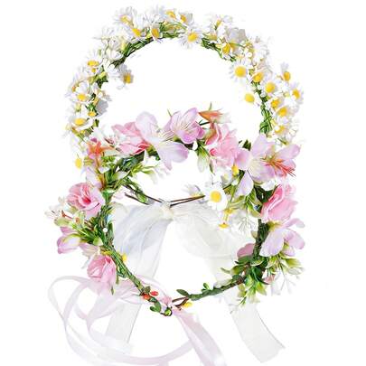 1 chiếc vòng hoa cài tóc cô dâu hình hoa cúc/hoa lá thanh lịch, kiểu dáng Mori lãng mạn, vòng hoa buộc xinh xắn, phụ kiện tóc chụp ảnh duyên dáng.
