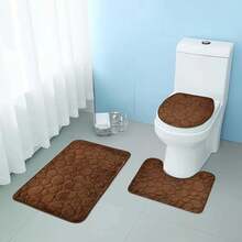 3 unids/set Color sólido baño Simple absorbente de agua y alfombrilla antideslizante patrón de piedra, cómodo y suave, juego de tres piezas - Azul marino - Ver 3