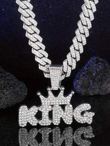 Kalung Liontin Huruf Rantai Kuba Hip-Hop Unisex Bertabur Berlian, Hadiah Terbaik Serbaguna untuk Teman dan Keluarga - MultiWarna - View 5