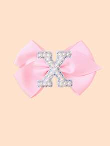 1 pieza Lazo para el cabello con inicial de la A a la Z, color rosa, con perlas y diamante de imitación, clip para el cabello tipo moño de animadora para volver a la escuela y ocasiones especiales - Rosa - Ver 10