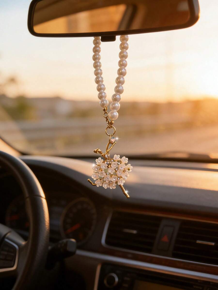 Rhinestone Ballet Dancer Girl Car Pendant, Rearview Mirror Decor, Fashionable Alloy Angel Girl Hanging Ornament, Women's Car Accessories - A - View 1