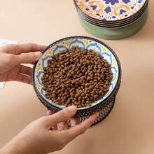 shuo ni mao yi Pet Cat And Dog Bowl Ceramic Feeding Tray Cat Food And Dog Food Bowl High-Speed Iron Frame With Neck Protection And Anti Choking Pet Food Bowl Bohemian Plate Pet Food Bowl - 200ml - View 2