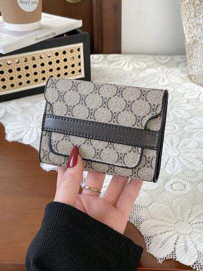 Women's PU Material Letter Print Short Tri-Fold Wallet, Multi-Card Slots Large Capacity, Fashion Portable Versatile, Essential For Office Lady, Travel, Birthday Gift, Coin Purse