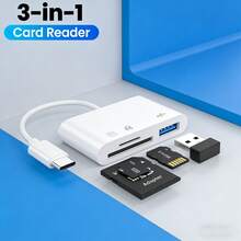 3-In-1 USB C Card Reader For SD/SDHC/SDXC/Micro SD/CF Cards, Plug And Play C-Type Adapter For Cameras And Phones - White - View 1