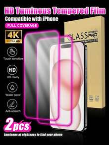 Tempered Glass Screen Protector 2pcs Glow-In-The-Dark Purple Framed High-Definition Tempered Glass Screen Protector, 4K Clear Display, Anti-Scratch, Anti-Fingerprint, Compatible With Apple 11/12/13/14/15 Pro Max/16 Plus/16 Pro/16 Pro Max/16e/17/17 Air/17 Pro/17 Pro Max Spring Gift - Purple - View 18