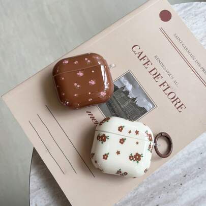 韩式极简咖啡白花卉图案挂环耳机保护套，兼容 Pro 2，可爱简约Apple 4代/3代新款半代耳机保护套（女士款）