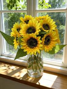 6pcs Artificial Sunflower Stems, Suitable For DIY Crafts And Home Decor - Indoor/Outdoor Fake Flowers. Great For Bridal Bouquets, Tabletop Decor, Valentine's Day, Gifts, Long Stem Artificial Sunflowers. Applicable For Outdoor, Home, Wedding, Birthday Party, Standalone Yellow Decor, Thanksgiving. - Multicolor - View 5