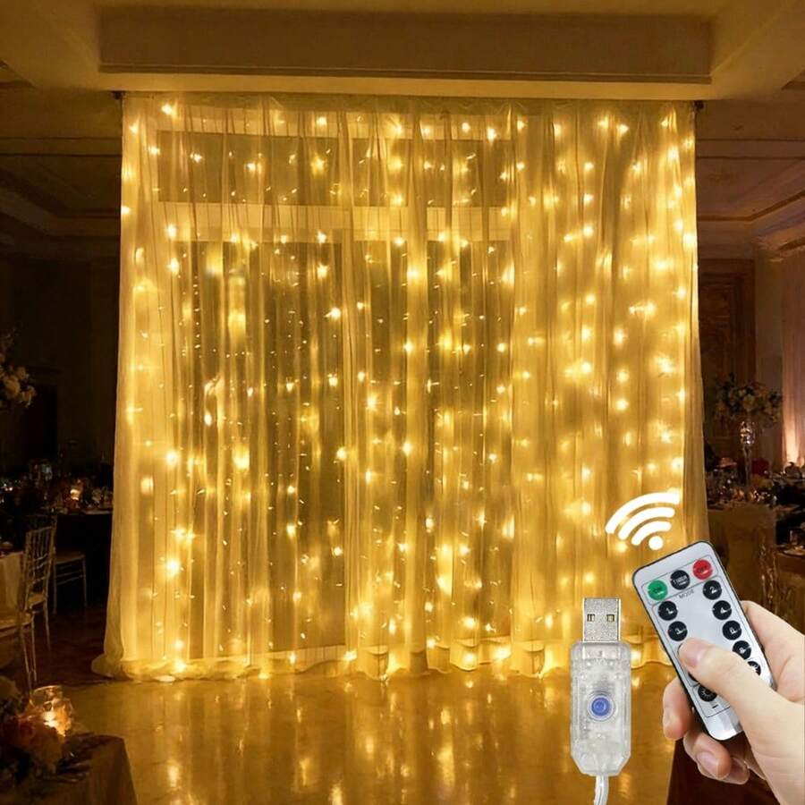 USB Powered LED Curtain Lights, 8 Lighting Modes Starry Twinkle, Wedding Backdrop Wall Hanging Lights With Remote Control. Suitable For Home Room, Bedroom, Garden, Window, Stage, Wall, Holiday Decor, Birthday Party, Proposal, Wedding Ceremony Atmosphere Fairy Lights
