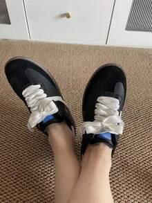 Bộ 4 dây giày lụa, kiểu giày tập luyện Đức, tự làm theo phong cách ba lê, đa năng, dây giày ren màu trắng ngà, dây giày thể thao có thể tháo rời, khóa nơ ngọc trai giả (Không bao gồm giày) - Màu be - Xem 8
