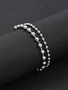 2件套不锈钢珠链手链，时尚简约设计，男士款 - 銀色 - 查看 1