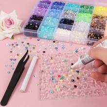 DIY Jelly AB Phone Case DIY Accessories 28-Grid Resin Colorful Diamond Box Mixed Accessories Mixed Size Colorful Round Diamonds, Shoes, Diamond Painting, Water Cup DIY, Phone Case Rhinestone Materials Support Rod Making Drill - 28 Grids - View 4