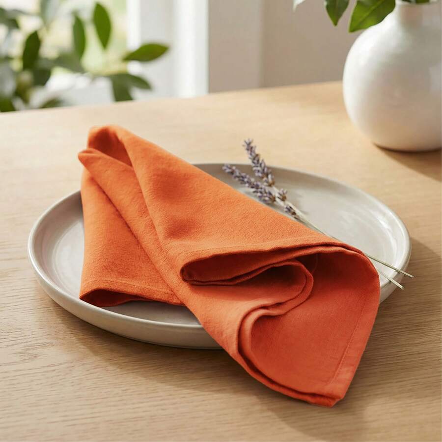 12pcs Solid Color Cloth Napkins, Washable Cotton Table Napkin For Household Dining Fall Autumn Decor Wedding Hotel 45*45cm - Orange - View 1