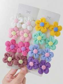 10pcs/Set Girls Faux Corduroy 3D Flower Hair Clips, Sweet Non-Damaging Hair Accessories, Cute Versatile Flower Decor DIY Hair Clips For Bangs, Everyday Use - Multicolor - View 5