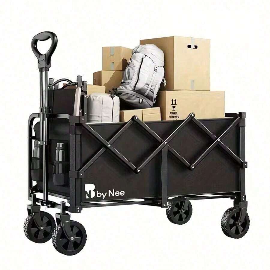 330-650 Lbs Large Capacity Camping Shopping Cart, All-Terrain Folding Handcart, Multi-Functional Camping, Gardening, Beach Shopping Portable Cart, Black Gardening Tool Storage Rack, Sturdy Design, Durable Tire Construction, Heavy-Duty Practical Vehicle. - 450磅(標準) - 查看 1
