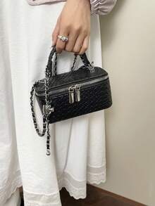 奢华编织盒形包 - 迷你链条手提包 - 黑色 - 查看 9