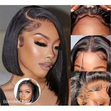 16 Inch 180% Density Glueless Wear And Go Wigs Human Blended Hair For Women 13x4 Lace Front Wigs Human Blended Hair 180 Density Bone Straight Brazilian Human Blended Hair HD Lace Front Wigs Pre Plucked With Baby Hair Edges Straight Lace Frontal Wigs Human Blended Hair Natural Black - Natural & Black - View 5