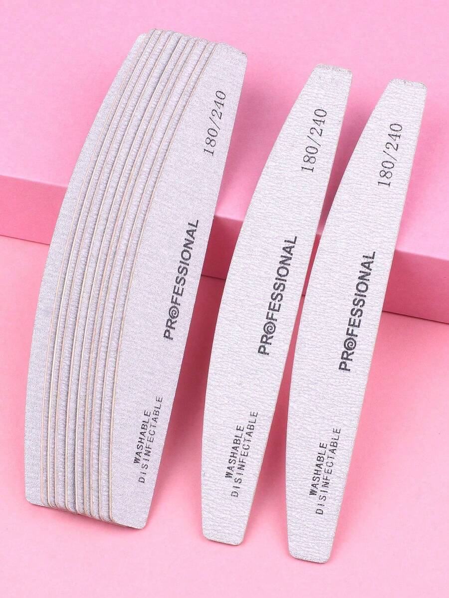 7pcs Grey Crescent Shaped Thin Nail Files 180/240 Grit Wooden Manicure Tools - Light Grey - View 1