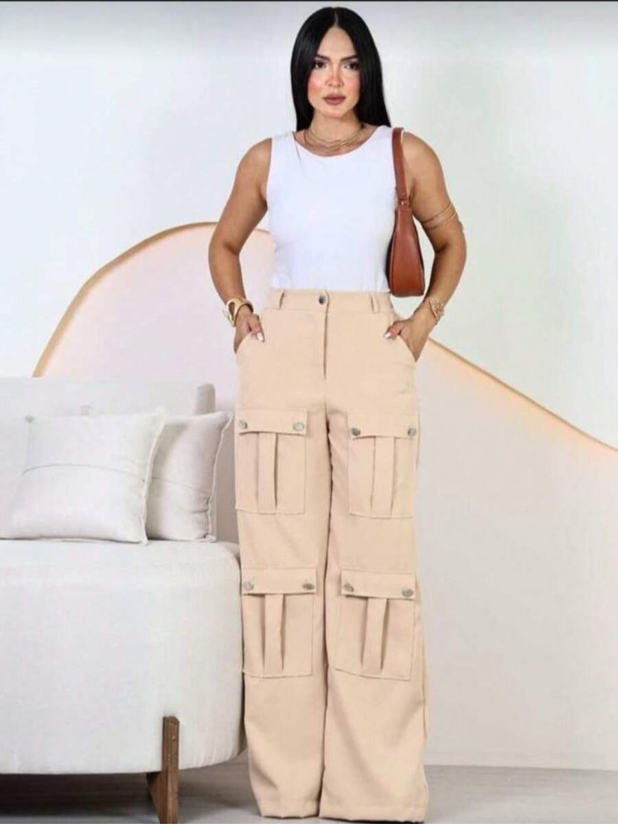Women's Cargo Pants With Zipper - Fashion  - Fall 2026 - 米色 - 查看 1