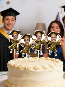 1/10/25/50/100/150 Pcs Customizable Graduation-Themed Cupcake Inserts, Personalized Face Cupcake Toppers, Custom Face Cupcake Decorations, Custom Cupcake Decorations With Different Face Photos, Graduation Cake Decoration Party Hat Cupcake Toppers. - Multicolor - View 5