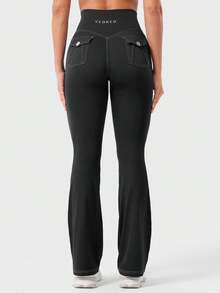 YEOREO CoreFlex Women Workout Mini Flare Leggings With Pockets Hidden Scrunch Cargo Gym Casual Denim-Look Yoga Pants Summer Clothes For Women - màu đen - Xem 10