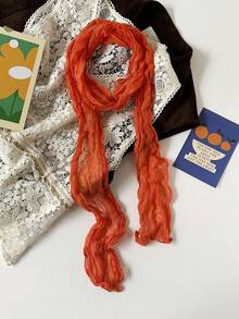 1pc Premium Distressed Long Scarf, Delicate Decorative Narrow Scarf, Tie-Dye Pleated Scarf, Refined Skinny Silk Scarf,Beach,Holiday,Accsesories,Travel Essential - Multicolor - View 22