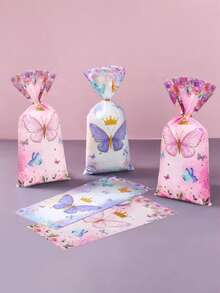 25/50 piezas Bolsas de embalaje de caramelos con mariposas rosas, bolsas de regalo de caramelos, bolsas de caramelos, chocolates y aperitivos para fiestas y celebraciones - Ver 7