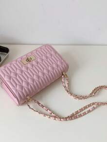 Faux Leather Solid Color Crocodile Embossed Fashion Mini Chain Shoulder Bag - Pink - View 8