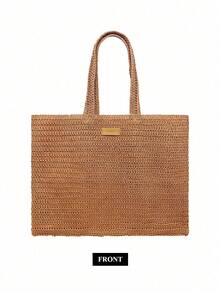 Burberry Fashion Brown Woven Bag, Goddess Style Raffia Handbag, New Large Capacity Cosmetic Bag - Caramel Color - View 6