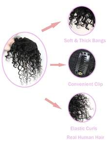 O-Part Kinky Curly Human Hair Topper With Bangs Clip In Hair Extensions Breathable And Bouncy Curls Human Hair Topper Replacement Hair Pieces For Women With Thinning Hair Add Volume Natural Black - Natural Black - View 3