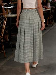 女士优雅波点格纹绿色百褶裙 - 高腰休闲裙，适合派对、度假、商务场合、春夏穿着 - 彩色 - 查看 2