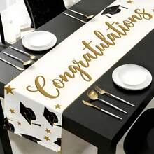 1pc Multi-Color Graduation Table Runner, Congrats Grad Table Flag With Grad Cap & Stars, Graduation Party Table Decor, Tablecloth Suitable For Graduation Ceremony, Banquet, Dining Table, Entryway Table, Celebration Events - Multicolor - View 4