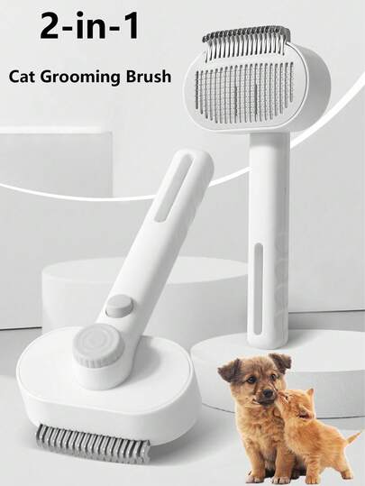 Dog & Cat Brush For Shedding, Self Cleaning Deshedding Brush With Adjustable Bristle Length & Dematting Comb, Skin Friendly Grooming Tool For Long & Medium-Long Hair Pets