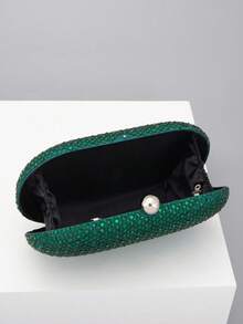Elegant Fashion Rhinestone Embellished Oval Clutch Bag - Green - View 4
