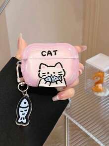 Cat 1pc Pink Wave Pattern Kitten + Accessory Bluetooth Earphone Case, Compatible With Apple Pro 1/2 And 3/4 - Multicolor - View 6