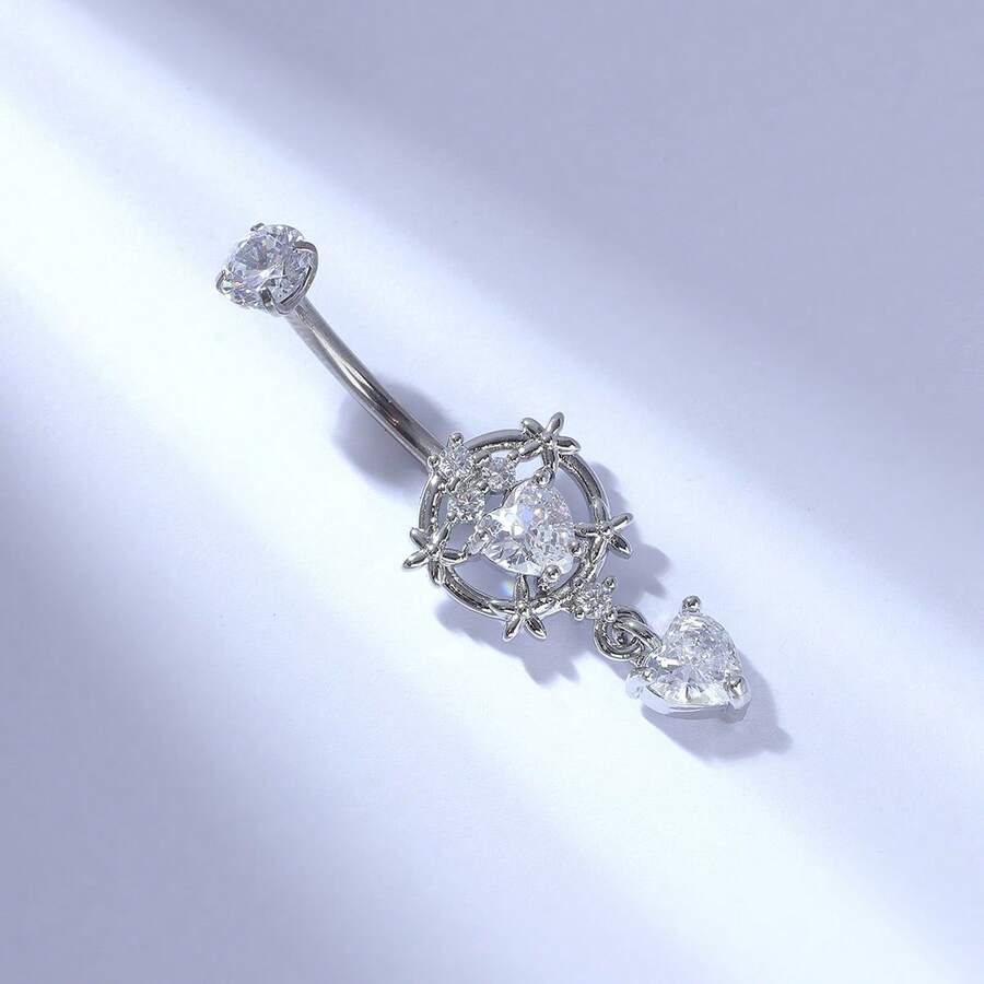 1pc G23 Titanium Chic & Delicate Heart Shaped Navel Ring For Women - Silver - View 1