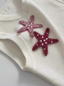 Women's Casual High Stretch Solid Color 3D Sequin Starfish Fitted Tank Top, Suitable For Summer & Spring Vacation Outings White - White - View 3